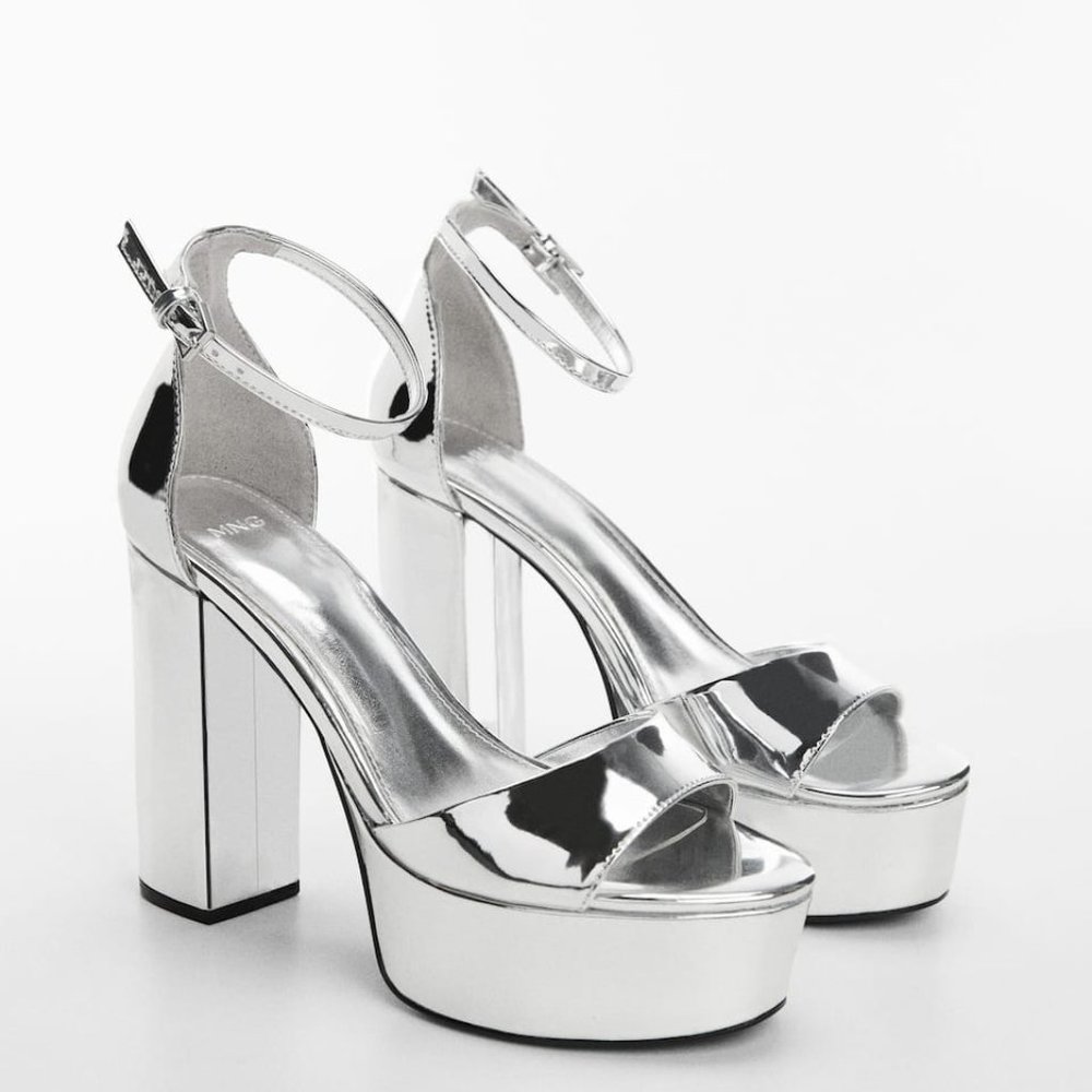 Mango silver metallic platform sandals